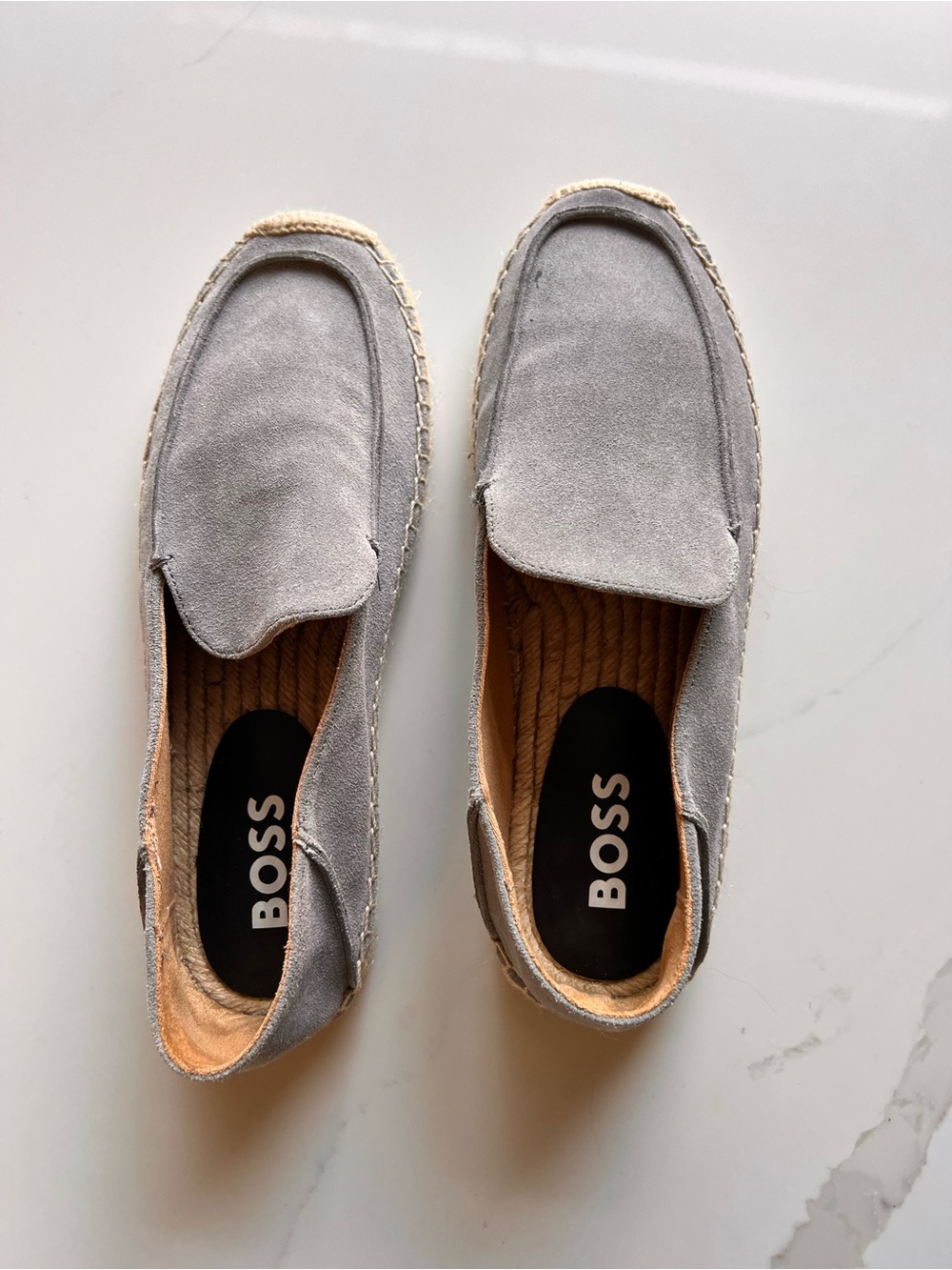 BOSS Light Gray Suede Slip-On Loafers